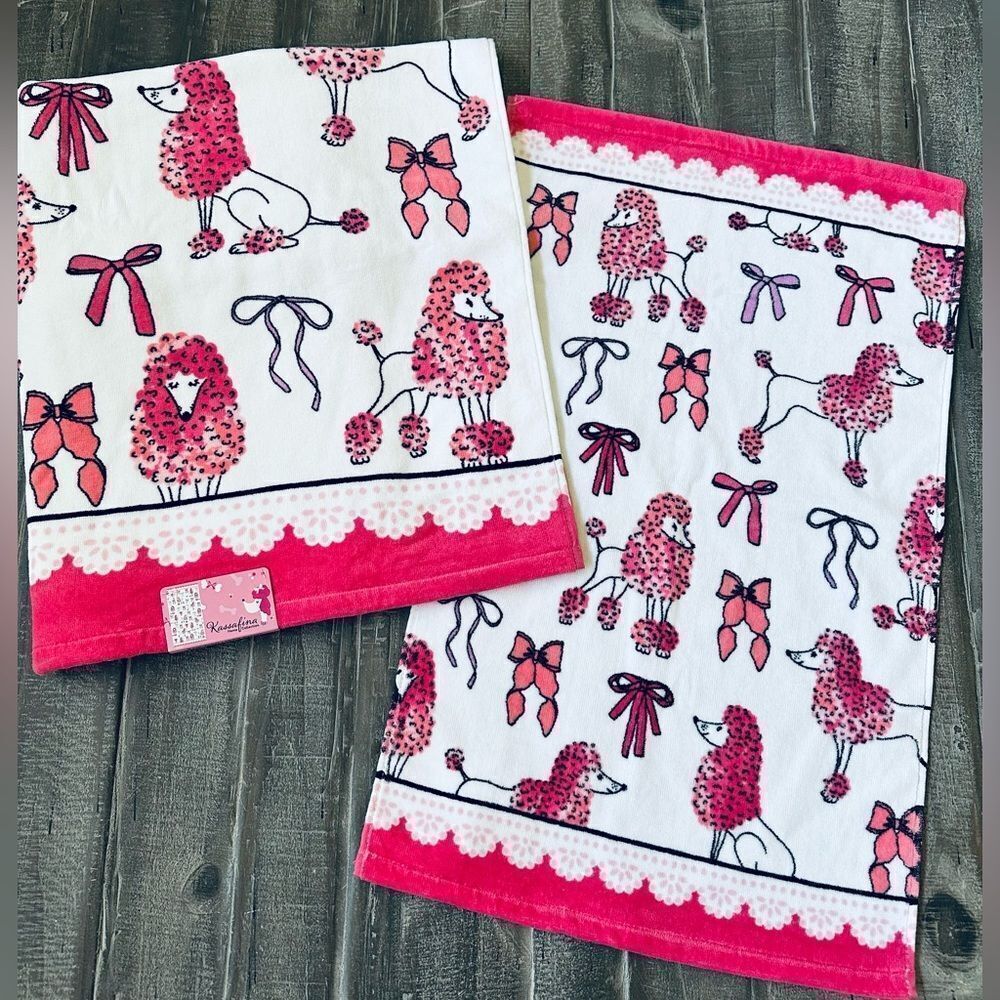 Pink Poodle Dog Bows Print Valentine Bath Towels Set